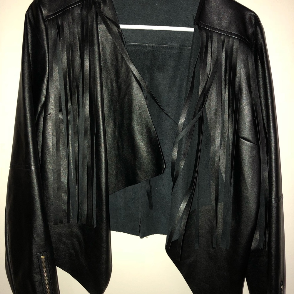 Fringe black leather jacket